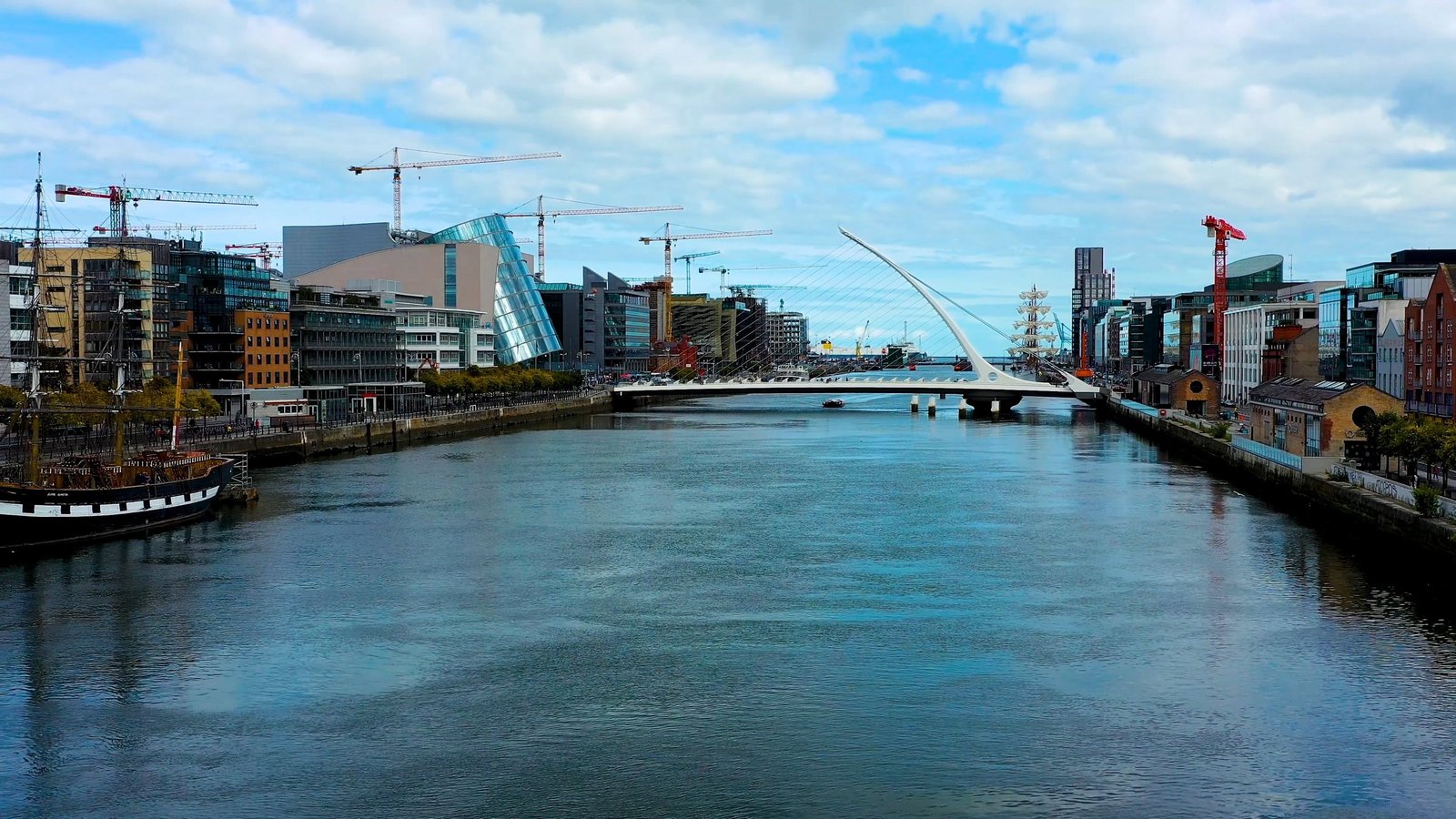 The Dublin Docklands and the Samuel Beckett Bridge from the air