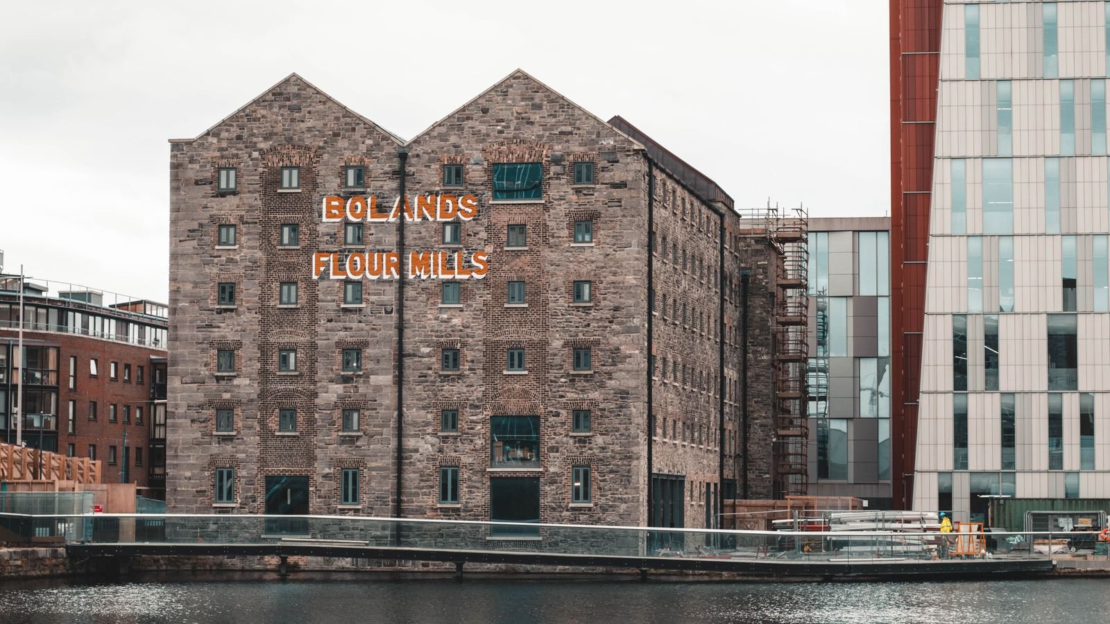 Bolands Mills and the Docklands reflected in the canal, Dublin