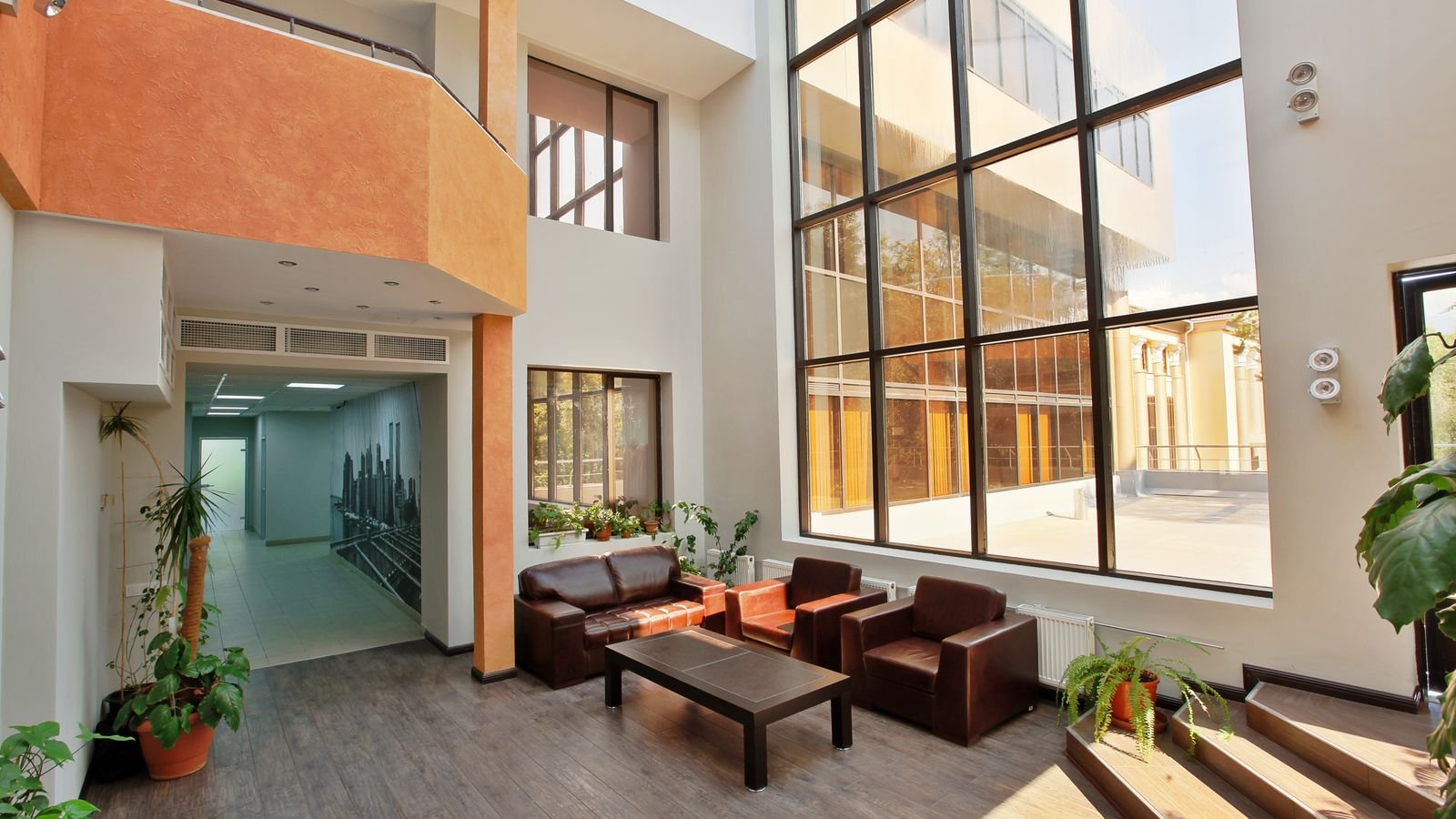 Modern commercial building lobby